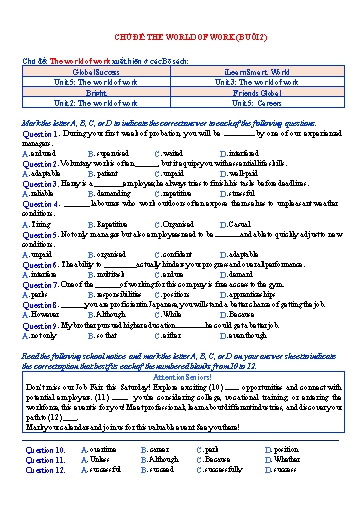 Mở rộng kiến thức Tiếng Anh Lớp 12 Global Success - Chủ đề: The world of work - Buổi 2 (Có đáp án)