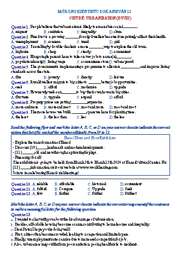 Mở rộng kiến thức Tiếng Anh Lớp 12 Global Success - Chủ đề: Urbanisation - Buổi 2 (Có đáp án)