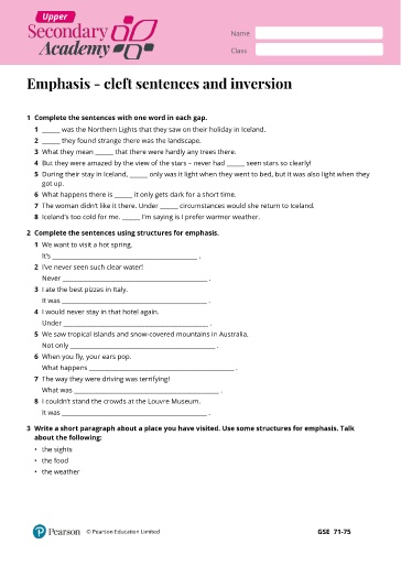 Ngữ pháp Tiếng Anh Lớp 11 Global Success - Emphasis. Cleft sentences and inversion (Có đáp án)