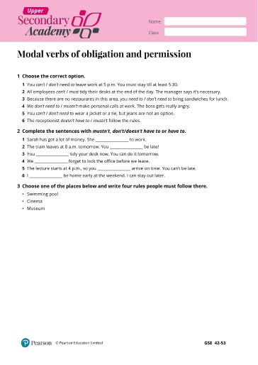 Ngữ pháp Tiếng Anh Lớp 11 Global Success - Modal verbs of obligation and permission (Có đáp án)