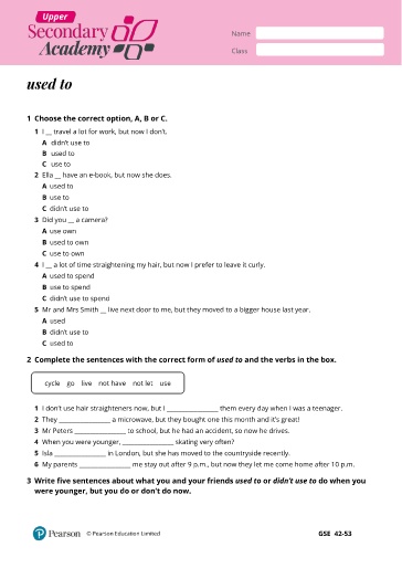Ngữ pháp Tiếng Anh Lớp 11 Global Success - Used to (Có đáp án)