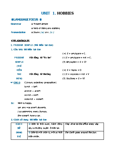 Ngữ pháp và bài tập Tiếng Anh Lớp 7 Global Success - Unit 1: Hobbies (Có đáp án)