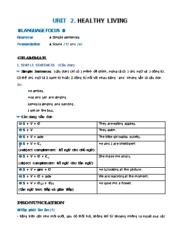 Ngữ pháp và bài tập Tiếng Anh Lớp 7 Global Success - Unit 2: Healthy living (Có đáp án)
