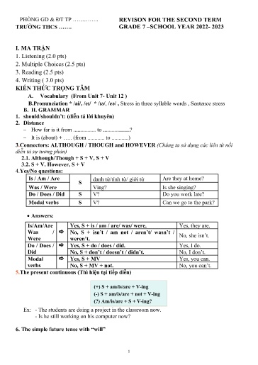 Ôn tập học kì 2 Tiếng Anh Lớp 7 Global Success - Năm học 2022-2023
