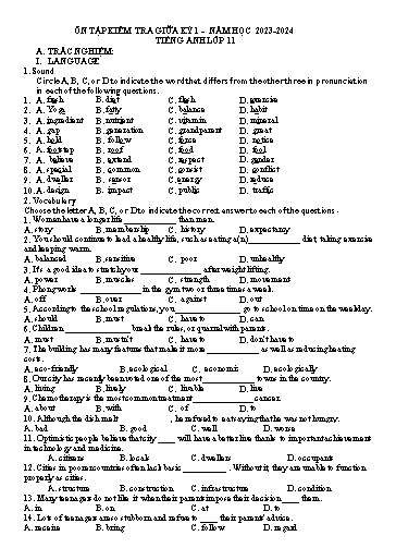 Ôn tập kiểm tra giữa kì 1 Tiếng Anh Lớp 11 Global Success - Năm học 2023-2024