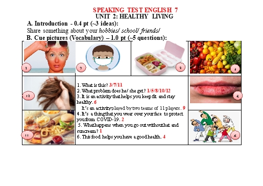Ôn tập kiểm tra Speaking Tiếng Anh Lớp 7 Global Success - Unit 2: Healthy living