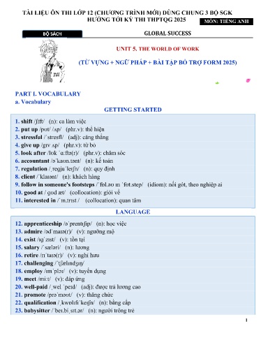 Ôn thi THPT Quốc Gia 2025 Tiếng Anh Lớp 12 - Unit 5: The world of work (Có đáp án)
