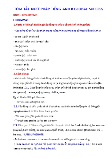 Tóm tắt ngữ pháp Tiếng Anh Lớp 8 Global Success