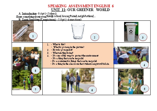 Topic Speaking Tiếng Anh Lớp 6 Global Success - Unit 11: Our greener world