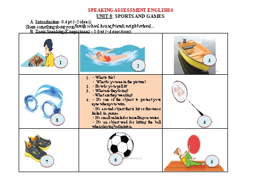Topic Speaking Tiếng Anh Lớp 6 Global Success - Unit 8: Sports and games