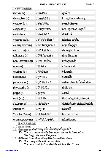 Từ vựng và ngữ pháp môn Tiếng Anh Lớp 7 Global Success - Unit 4: Music and arts