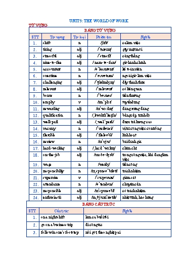 Từ vựng và ngữ pháp Tiếng Anh Lớp 12 Global Success - Unit 5: The world of work
