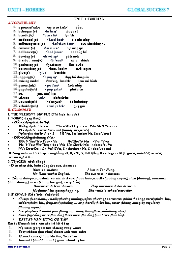 Từ vựng và ngữ pháp Tiếng Anh Lớp 7 Global Success - Unit 1: Hobbies