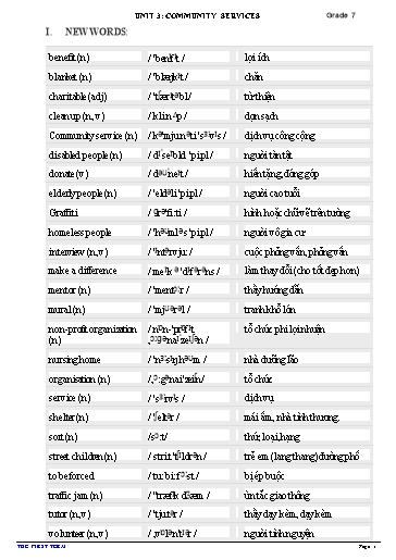 Từ vựng và ngữ pháp Tiếng Anh Lớp 7 Global Success - Unit 3: Community services