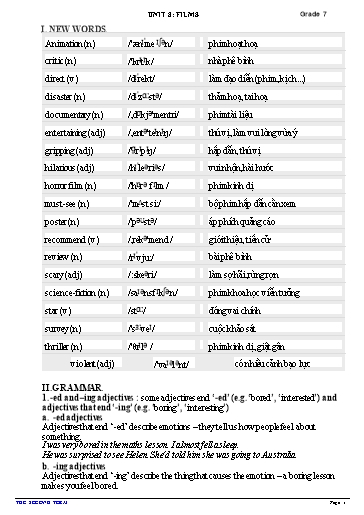 Từ vựng và ngữ pháp Tiếng Anh Lớp 7 Global Success - Unit 8: Films