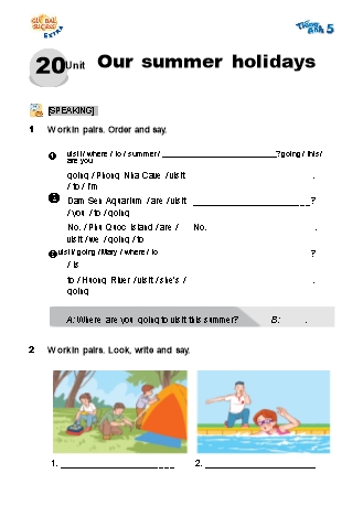 Bài tập bổ trợ Tiếng Anh Lớp 5 Global Success - Unit 20: Our summer holidays (Có file nghe và đáp án) Bài tập bổ trợ Tiếng Anh Lớp 5 Global Success - Unit 20: Our summer holidays (Có file nghe và đáp án)