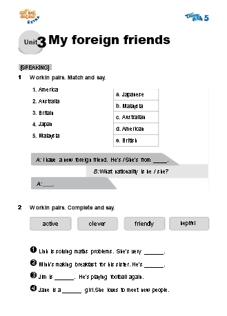 Bài tập bổ trợ Tiếng Anh Lớp 5 Global Success - Unit 3: My foreign friends (Có file nghe và đáp án) Bài tập bổ trợ Tiếng Anh Lớp 5 Global Success - Unit 3: My foreign friends (Có file nghe và đáp án)