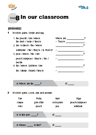 Bài tập bổ trợ Tiếng Anh Lớp 5 Global Success - Unit 8: In our classroom (Có file nghe và đáp án) Bài tập bổ trợ Tiếng Anh Lớp 5 Global Success - Unit 8: In our classroom (Có file nghe và đáp án)