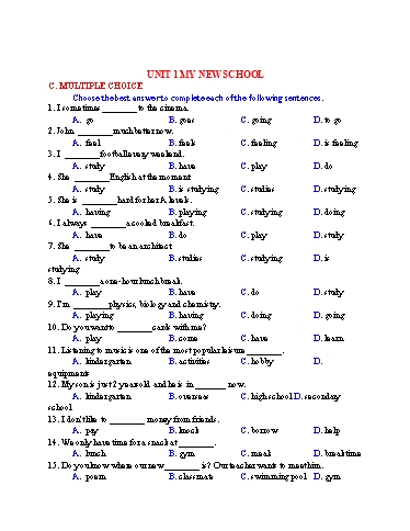 Bài tập bổ trợ Tiếng Anh Lớp 6 Global Success - Phần: Multiple choice - Unit 1-6 (Có đáp án) Bài tập bổ trợ Tiếng Anh Lớp 6 Global Success - Phần: Multiple choice - Unit 1-6 (Có đáp án)