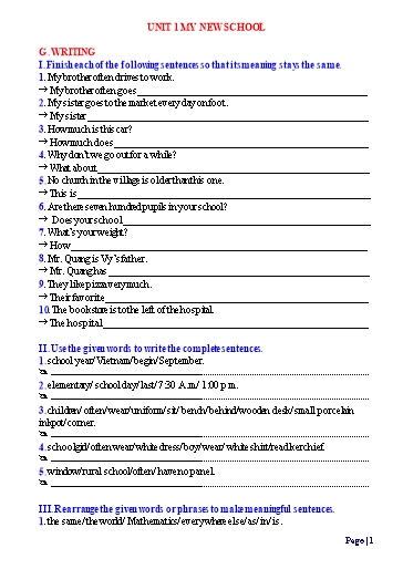 Bài tập bổ trợ Tiếng Anh Lớp 6 Global Success - Phần: Writing - Unit 1-6 (Có đáp án) Bài tập bổ trợ Tiếng Anh Lớp 6 Global Success - Phần: Writing - Unit 1-6 (Có đáp án)