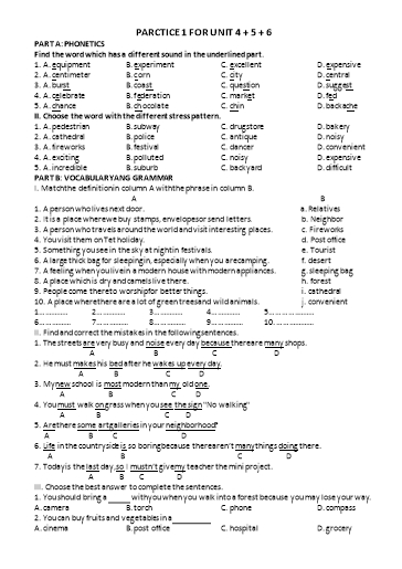 Bài tập bổ trợ Tiếng Anh Lớp 6 Global Success - Revision for unit 4+5+6 (Có đáp án) Bài tập bổ trợ Tiếng Anh Lớp 6 Global Success - Revision for unit 4+5+6 (Có đáp án)