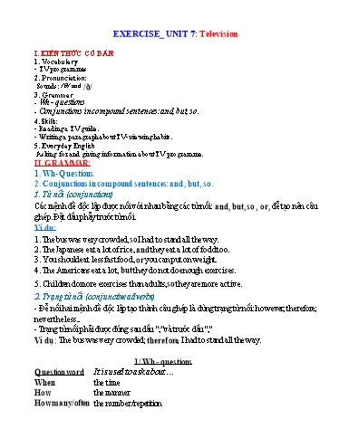 Bài tập bổ trợ Tiếng Anh Lớp 6 Global Success - Unit 7: Television (Có đáp án) Bài tập bổ trợ Tiếng Anh Lớp 6 Global Success - Unit 7: Television (Có đáp án)