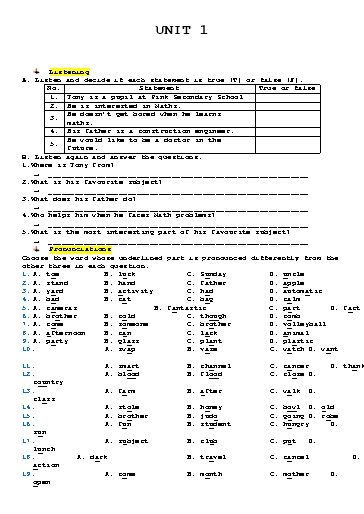Bài tập chuyên sâu Tiếng Anh Lớp 6 Global Success - Unit 1 (Có file nghe và đáp án) Bài tập chuyên sâu Tiếng Anh Lớp 6 Global Success - Unit 1 (Có file nghe và đáp án)