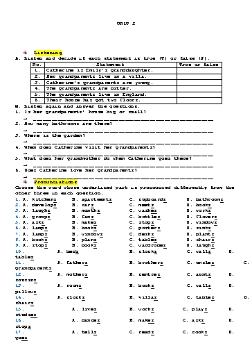 Bài tập chuyên sâu Tiếng Anh Lớp 6 Global Success - Unit 2 (Có file nghe và đáp án) Bài tập chuyên sâu Tiếng Anh Lớp 6 Global Success - Unit 2 (Có file nghe và đáp án)