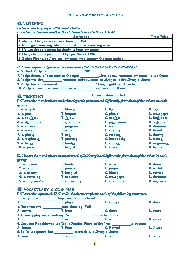 Bài tập chuyên sâu Tiếng Anh Lớp 6 Global Success - Unit 6: Community services (Có file nghe và đáp án)