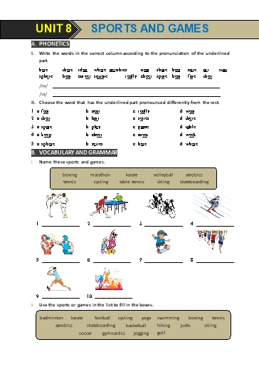 Bài tập Tiếng Anh Lớp 6 Global Success - Unit 8: Sports and games (Có đáp án)