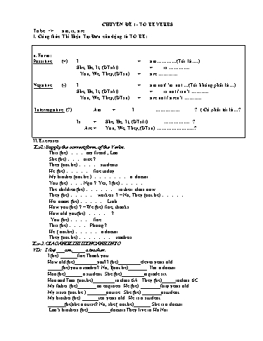 Bồi dưỡng học sinh giỏi môn Tiếng Anh Lớp 6 Global Success - Chuyên đề 1: To be verbs Bồi dưỡng học sinh giỏi môn Tiếng Anh Lớp 6 Global Success - Chuyên đề 1: To be verbs