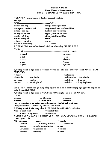 Bồi dưỡng học sinh giỏi môn Tiếng Anh Lớp 6 Global Success - Chuyên đề 4: Plural nouns. Pronunciation Bồi dưỡng học sinh giỏi môn Tiếng Anh Lớp 6 Global Success - Chuyên đề 4: Plural nouns. Pronunciation