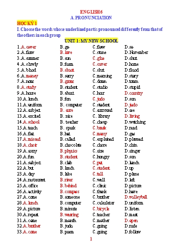 Chuyên đề dạy thêm Tiếng Anh Lớp 6 Global Success (Unit 1-6) - Pronunciation (Có đáp án) Chuyên đề dạy thêm Tiếng Anh Lớp 6 Global Success (Unit 1-6) - Pronunciation (Có đáp án)