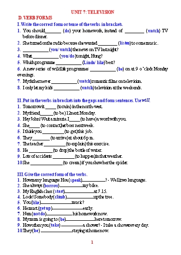 Chuyên đề dạy thêm Tiếng Anh Lớp 6 Global Success (Unit 7-12) - Verb form (Có đáp án) Chuyên đề dạy thêm Tiếng Anh Lớp 6 Global Success (Unit 7-12) - Verb form (Có đáp án)