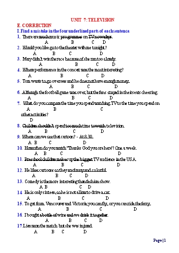 Chuyên đề dạy thêm Tiếng Anh Lớp 6 Global Success (Unit 7-12) - Correction (Có đáp án) Chuyên đề dạy thêm Tiếng Anh Lớp 6 Global Success (Unit 7-12) - Correction (Có đáp án)