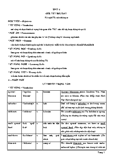 Chuyên đề Tiếng Anh Lớp 6 Global Success - Unit 6: Our Tet holiday (Có file nghe)