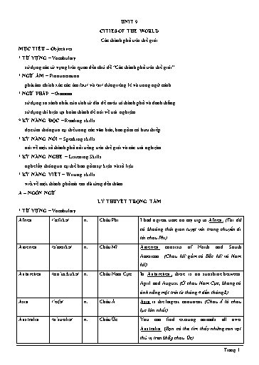 Chuyên đề Tiếng Anh Lớp 6 Global Success - Unit 9: Cities of the world (Có file nghe)