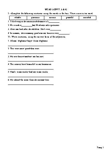 Đề kiểm tra 15 phút Tiếng Anh Lớp 6 Global Success - Đề số 3: Unit 3+4 (Có đáp án)