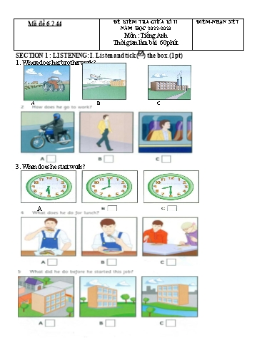 Đề kiểm tra giữa học kì 2 Tiếng Anh Lớp 6 Global Success - Mã đề: 6.2.44 - Năm học 2022-2023 - Có ma trận và file nghe)