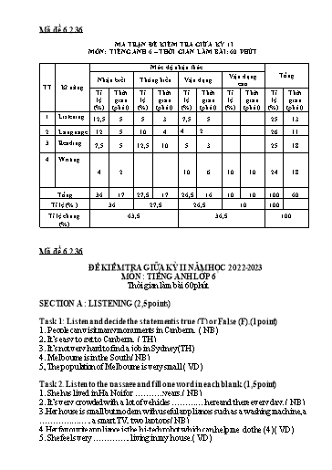 Đề kiểm tra giữa học kì 2 Tiếng Anh Lớp 6 Global Success - Mã đề: 6.2.36 - Năm học 2022-2023 (Có ma trận và file nghe) Đề kiểm tra giữa học kì 2 Tiếng Anh Lớp 6 Global Success - Mã đề: 6.2.36 - Năm học 2022-2023 (Có ma trận và file nghe)