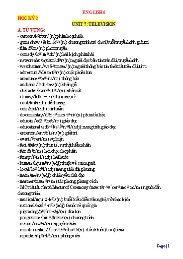 Kế hoạch bài dạy thêm Tiếng Anh Lớp 6 Global Success - Unit 7: Television