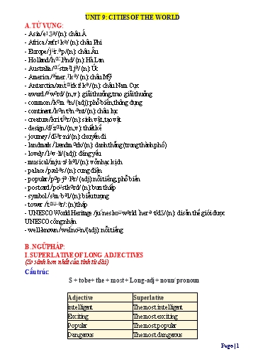 Kế hoạch bài dạy thêm Tiếng Anh Lớp 6 Global Success - Unit 9: Cities of the world Kế hoạch bài dạy thêm Tiếng Anh Lớp 6 Global Success - Unit 9: Cities of the world