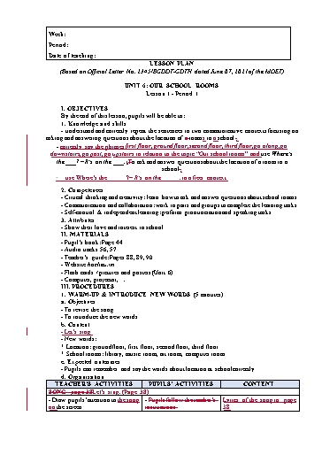Kế hoạch bài dạy Tiếng Anh Lớp 5 Global Success theo CV2345 - Unit 6: Our school rooms