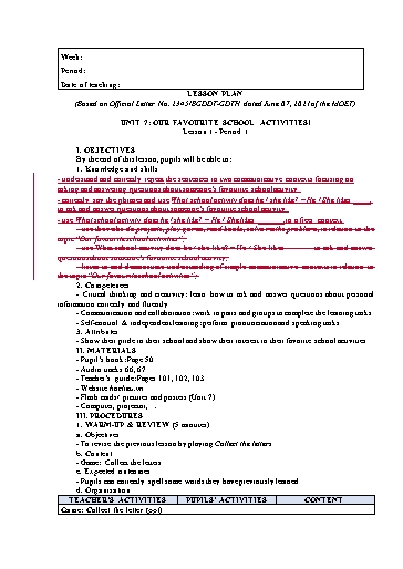 Kế hoạch bài dạy Tiếng Anh Lớp 5 Global Success theo CV2345 - Unit 7: Our favourite school activities!