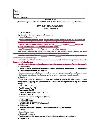 Kế hoạch bài dạy Tiếng Anh Lớp 5 Global Success theo CV2345 - Unit 8: In our classroom