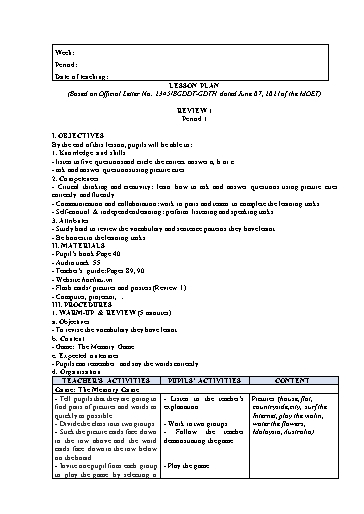 Kế hoạch bài dạy Tiếng Anh Lớp 5 Global Success theo CV2345 - Review 1
