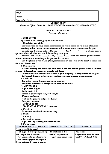 Kế hoạch bài dạy Tiếng Anh Lớp 5 Global Success theo CV2345 - Unit 11: Family time