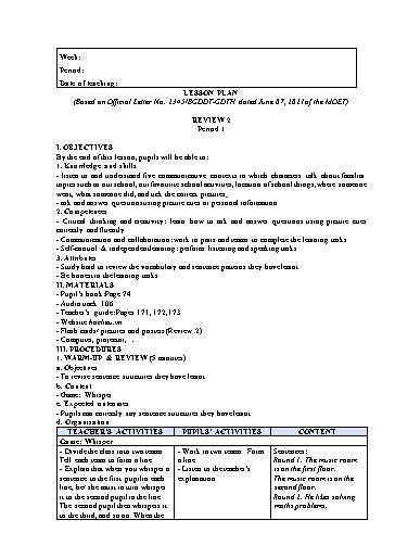 Kế hoạch bài dạy Tiếng Anh Lớp 5 Global Success theo CV2345 - Review 2
