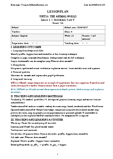 Giáo án môn Tiếng Anh Lớp 4 Global Success tích hợp năng lực số và AI - Tuần 32 - Năm học 2026-2027