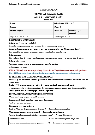Giáo án môn Tiếng Anh Lớp 4 Global Success tích hợp năng lực số và AI - Tuần 34 - Năm học 2026-2027